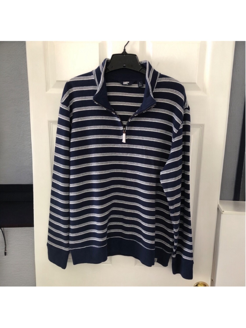 Size Large Lands End Mens Bedford Rib 1/4 Zip Sweater Preppy Ivy League Cotton